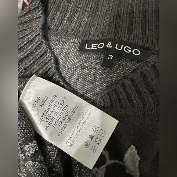 🛍️Leo & Ugo Gray with white floral zipper closure cardigan Size 3 (pit 20 inch) - Picture 8 of 9